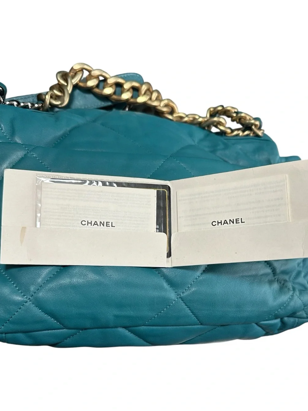 Chanel medium Lambskin 19 Flap Pre-Loved Satchel Turquoise. Vintage